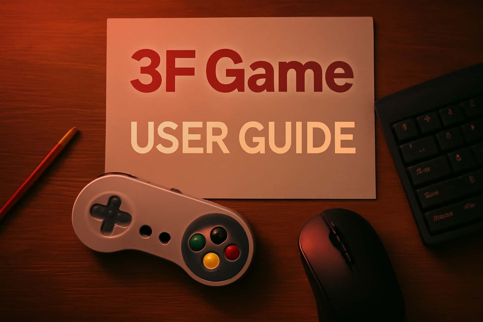 An informative scene showcasing the 3F Game User Guide with highlights on user assistance and features.