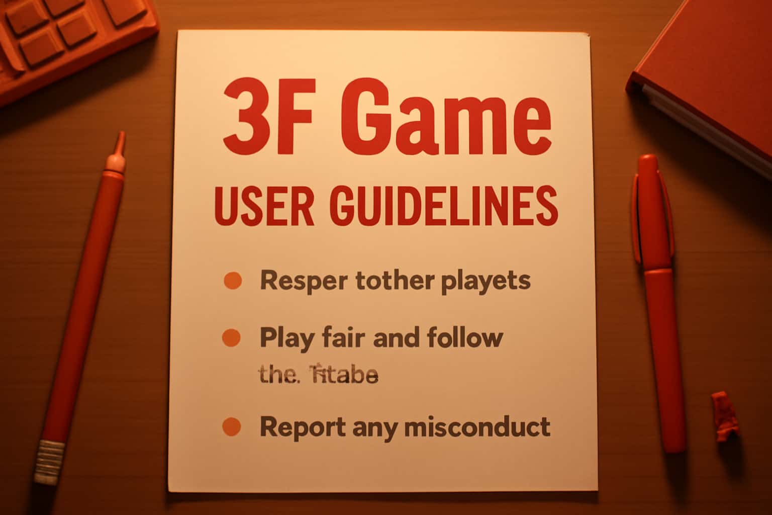 Informational scene showcasing 3F Game User Guidelines