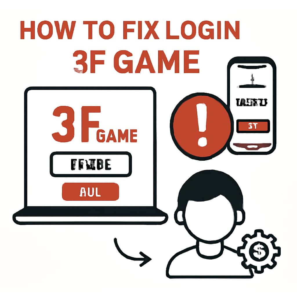 An educational diagram showing troubleshooting steps for login issues in 3F Game.